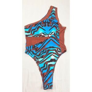 Icon Swim Womens XS One Shoulder Abstract Tiger Print Mesh One Piece Swimsuit